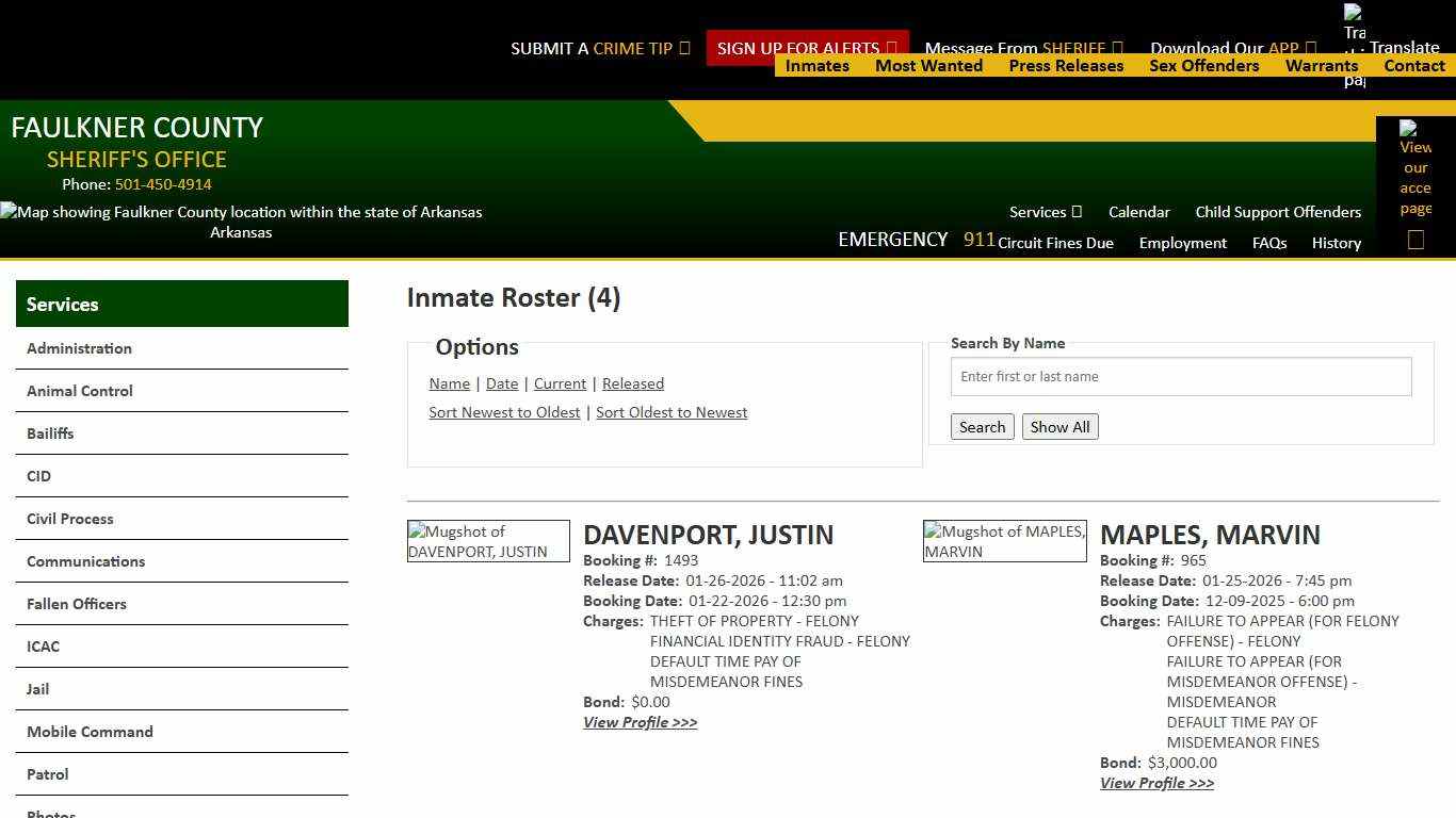 Inmate Roster - Released Inmates Booking Date Descending - Faulkner County Sheriff's Office
